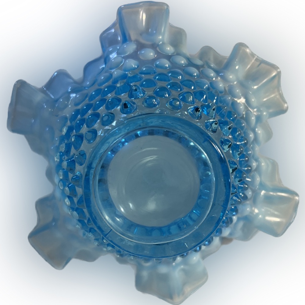 Fenton Blue Opalescent Double Crimped Bowl - Picture 4 of 6